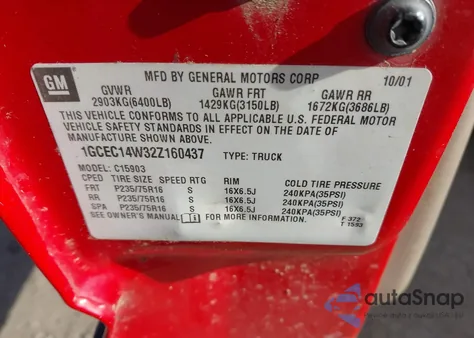 2002 Chevrolet Silverado 1500 from USA, damaged, VIN 1GCEC14W32Z160437